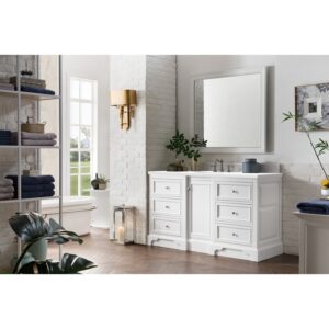 James Martin 825-V60S-BW-3WZ De Soto 61 1/4 Inch Single Vanity in Bright White with 3cm White Zeus Quartz Top