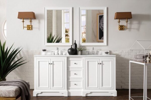 James Martin 825-V72-BW-3CAR De Soto 73 Inch Double Vanity in Bright White with 3 cm Carrara Marble Top