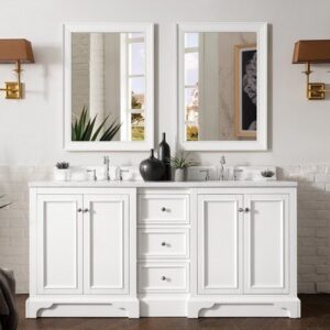 James Martin 825-V72-BW-3CSP De Soto 73 Inch Double Vanity in Bright White with 3 cm Charcoal Soapstone Quartz Top with Sink