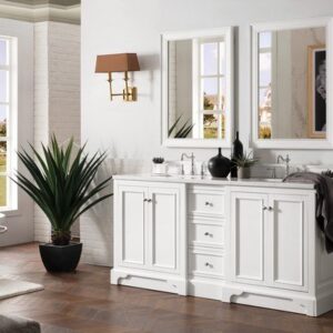 James Martin 825-V72-BW-3CSP De Soto 73 Inch Double Vanity in Bright White with 3 cm Charcoal Soapstone Quartz Top with Sink