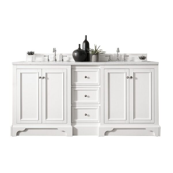 James Martin 825-V72-BW-3EJP De Soto 73 Inch Double Vanity in Bright White with 3 cm Eternal Jasmine Pearl Quartz Top with Sink