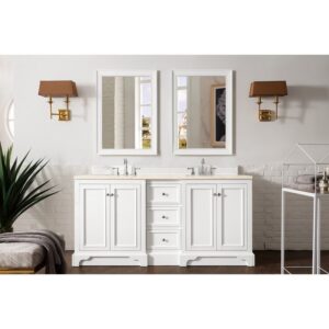 James Martin 825-V72-BW-3EMR De Soto 72 Inch Double Vanity in Bright White with 3 CM Eternal Marfil Quartz Top