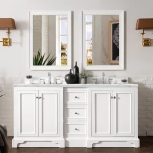 James Martin 825-V72-BW-3ENC De Soto 73 1/4 Inch Double Vanity Cabinet with Ethereal Noctis Quartz Top - Bright White