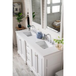 James Martin 825-V72-BW-3WZ De Soto 73 1/4 Inch Double Vanity in Bright White with 3cm White Zeus Quartz Top