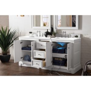 James Martin 825-V72-BW-3WZ De Soto 73 1/4 Inch Double Vanity in Bright White with 3cm White Zeus Quartz Top