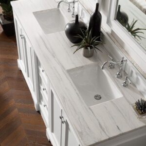 James Martin 825-V72-BW-3GEX De Soto 73 Inch Double Vanity in Bright White with 3 cm Grey Expo Quartz Top with Sink