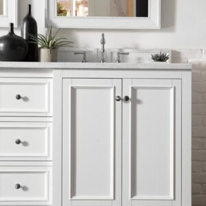 James Martin 825-V72-BW-3EJP De Soto 73 Inch Double Vanity in Bright White with 3 cm Eternal Jasmine Pearl Quartz Top with Sink