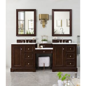 James Martin 825-V82-DU-WZ De Soto 83 1/8 Inch Double Vanity with Set 3 CM White Zeus Quartz Top and Makeup Table