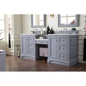 James Martin 825-V82-DU-WZ De Soto 83 1/8 Inch Double Vanity with Set 3 CM White Zeus Quartz Top and Makeup Table