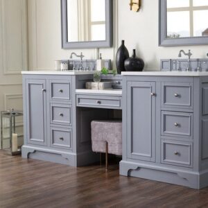 James Martin 825-V82-SL-DU-CAR De Soto 83 Inch Double Vanity Set in Silver Gray with Makeup Table with 3 cm Carrara Marble Top