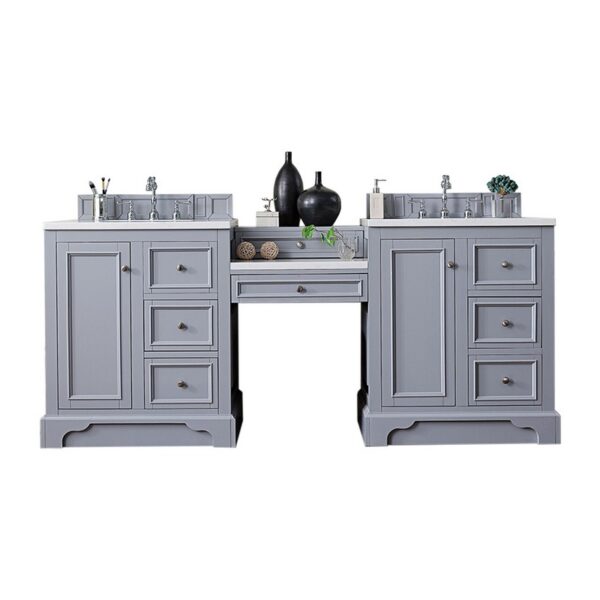 James Martin 825-V82-DU-WZ De Soto 83 1/8 Inch Double Vanity with Set 3 CM White Zeus Quartz Top and Makeup Table