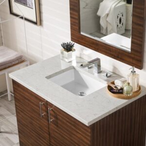 James Martin 850-V36-AWT-3EJP Metropolitan 36 Inch Single Vanity in American Walnut with 3 cm Eternal Jasmine Pearl Quartz Top with Sink