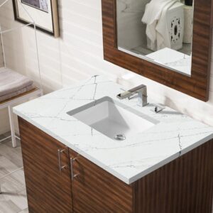 James Martin 850-V36-AWT-3ENC Metropolitan 36 Inch Single Vanity Cabinet with Ethereal Noctis Quartz Top - American Walnut