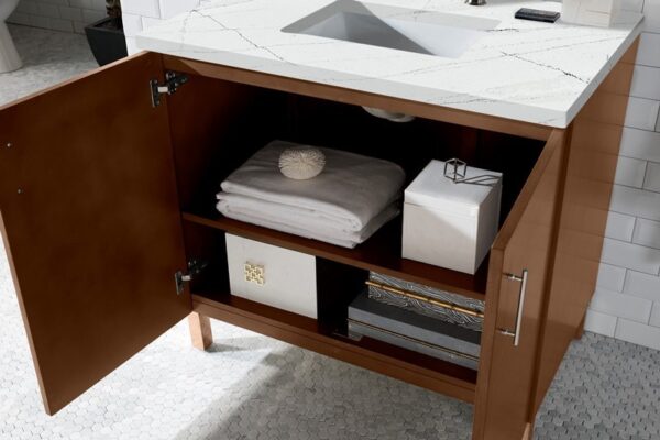 James Martin 850-V36-AWT-3ENC Metropolitan 36 Inch Single Vanity Cabinet with Ethereal Noctis Quartz Top - American Walnut