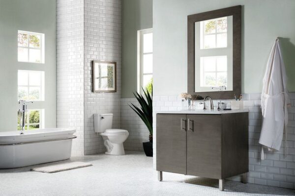 James Martin 850-V36-SOK-3CAR Metropolitan 36 Inch Silver Oak Single Vanity with 3 cm Carrara Marble Top