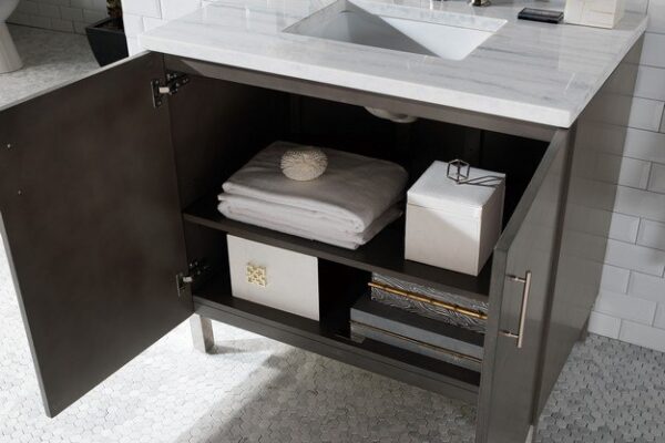 James Martin 850-V36-SOK-3CAR Metropolitan 36 Inch Silver Oak Single Vanity with 3 cm Carrara Marble Top