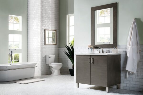 James Martin 850-V36-SOK-3ENC Metropolitan 36 Inch Single Vanity Cabinet with Ethereal Noctis Quartz Top - Silver Oak