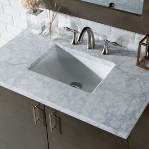 James Martin 850-V36-SOK-3CAR Metropolitan 36 Inch Silver Oak Single Vanity with 3 cm Carrara Marble Top