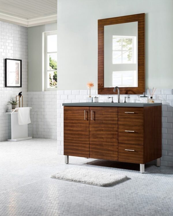 James Martin 850-V48-AWT-3CBL Metropolitan 48 Inch Single Vanity Cabinet with Cala Blue Quartz Top - American Walnut