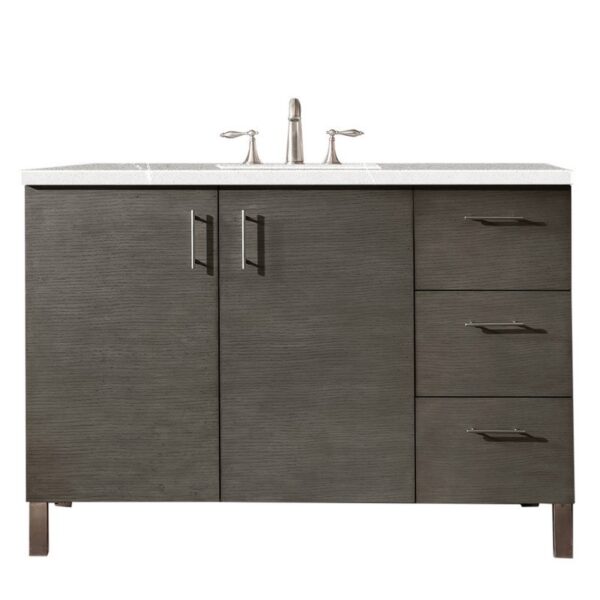 James Martin 850-V48-SOK-3ESR Metropolitan 48 Inch Single Vanity in Silver Oak with 3 CM Eternal Serena Quartz Top