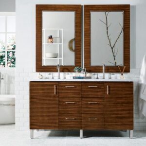 James Martin 850-V60D-AWT-3EJP Metropolitan 60 Inch Double Vanity in American Walnut with 3 cm Eternal Jasmine Pearl Quartz Top with Sink