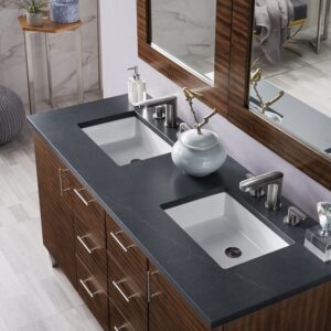 James Martin 850-V60D-AWT-3CSP Metropolitan 60 Inch Double Vanity in American Walnut with 3 cm Charcoal Soapstone Quartz Top with Sink