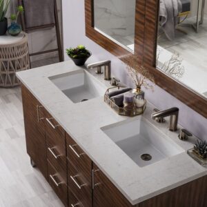 James Martin 850-V60D-AWT-3EJP Metropolitan 60 Inch Double Vanity in American Walnut with 3 cm Eternal Jasmine Pearl Quartz Top with Sink