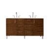 James Martin 850-V60D-AWT-3EMR Metropolitan 60 Inch Double Vanity in American Walnut with 3 CM Eternal Marfil Quartz Top