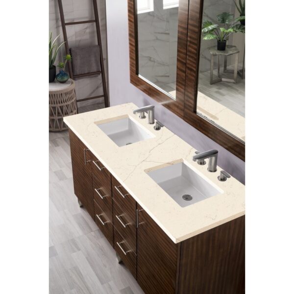 James Martin 850-V60D-AWT-3EMR Metropolitan 60 Inch Double Vanity in American Walnut with 3 CM Eternal Marfil Quartz Top