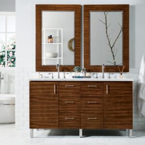 James Martin 850-V60D-AWT-3ENC Metropolitan 60 Inch Double Vanity Cabinet with Ethereal Noctis Quartz Top - American Walnut