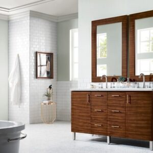 James Martin 850-V60D-AWT-3ENC Metropolitan 60 Inch Double Vanity Cabinet with Ethereal Noctis Quartz Top - American Walnut