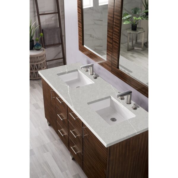 James Martin 850-V60D-AWT-3ESR Metropolitan 60 Inch Double Vanity in American Walnut with 3 CM Eternal Serena Quartz Top