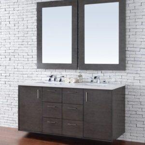 James Martin 850-V60D-SOK-3AF Metropolitan 60 Inch Silver Oak Double Vanity with 3 cm Arctic Fall Solid Surface Top