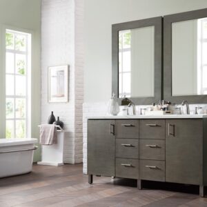 James Martin 850-V60D-SOK-3ENC Metropolitan 60 Inch Double Vanity Cabinet with Ethereal Noctis Quartz Top - Silver Oak