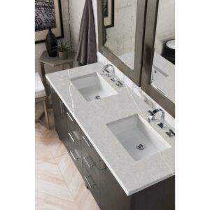 James Martin 850-V60D-SOK-3ESR Metropolitan 60 Inch Double Vanity in Silver Oak with 3 CM Eternal Serena Quartz Top