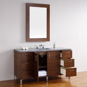 James Martin 850-V60S-AWT-3AF Metropolitan 60 Inch American Walnut Single Vanity with 3 cm Arctic Fall Solid Surface Top