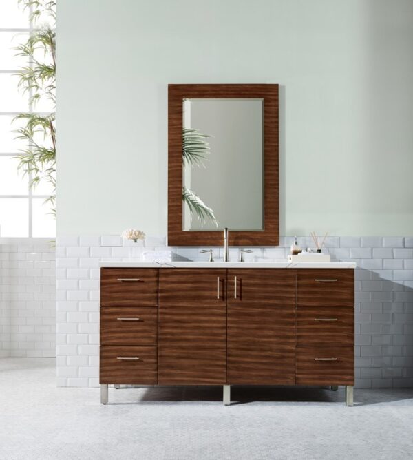 James Martin 850-V60S-AWT-3ENC Metropolitan 60 Inch Single Vanity Cabinet with Ethereal Noctis Quartz Top - American Walnut