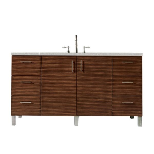 James Martin 850-V60S-AWT-3ESR Metropolitan 60 Inch Single Vanity in American Walnut with 3 CM Eternal Serena Quartz Top