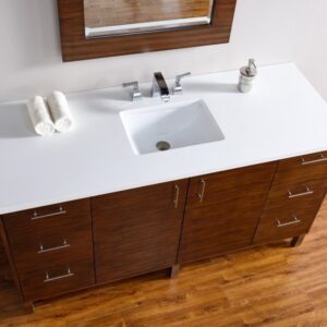 James Martin 850-V60S-AWT-3AF Metropolitan 60 Inch American Walnut Single Vanity with 3 cm Arctic Fall Solid Surface Top