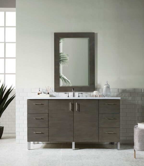 James Martin 850-V60S-SOK-3AF Metropolitan 60 Inch Silver Oak Single Vanity with 3 cm Arctic Fall Solid Surface Top