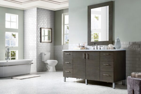 James Martin 850-V60S-SOK-3AF Metropolitan 60 Inch Silver Oak Single Vanity with 3 cm Arctic Fall Solid Surface Top