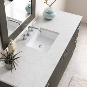 James Martin 850-V60S-SOK-3EJP Metropolitan 60 Inch Single Vanity in Silver Oak with 3 cm Eternal Jasmine Pearl Quartz Top with Sink