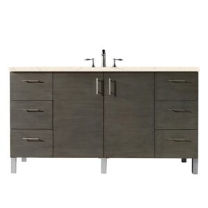 James Martin 850-V60S-SOK-3EMR Metropolitan 60 Inch Single Vanity in Silver Oak with 3 CM Eternal Marfil Quartz Top