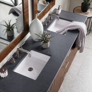 James Martin 850-V72-AWT-3CSP Metropolitan 72 Inch Double Vanity in American Walnut with 3 cm Charcoal Soapstone Quartz Top with Sink