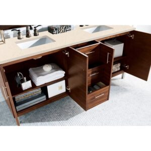 James Martin 850-V72-AWT-3EMR Metropolitan 72 Inch Double Vanity in American Walnut with 3 CM Eternal Marfil Quartz Top