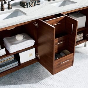 James Martin 850-V72-AWT-3ENC Metropolitan 72 Inch Double Vanity Cabinet with Ethereal Noctis Quartz Top - American Walnut