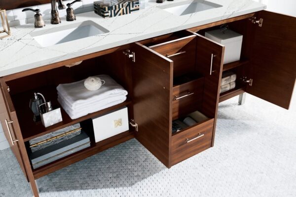 James Martin 850-V72-AWT-3ENC Metropolitan 72 Inch Double Vanity Cabinet with Ethereal Noctis Quartz Top - American Walnut