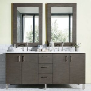 James Martin 850-V72-SOK-3CAR Metropolitan 72 Inch Silver Oak Double Vanity with 3 cm Carrara Marble Top