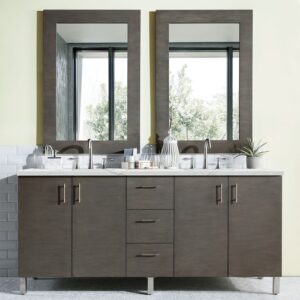 James Martin 850-V72-SOK-3ENC Metropolitan 72 Inch Double Vanity Cabinet with Ethereal Noctis Quartz Top - Silver Oak