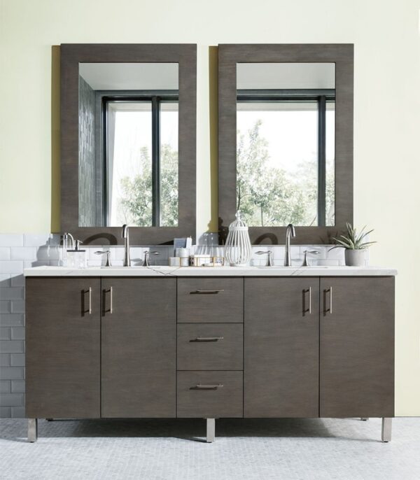 James Martin 850-V72-SOK-3ENC Metropolitan 72 Inch Double Vanity Cabinet with Ethereal Noctis Quartz Top - Silver Oak